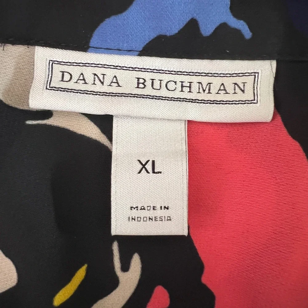 Dana Buchman Womens XL Abstract Floral Button Up Blouse Multicolor Long Sleeve - Picture 7 of 9